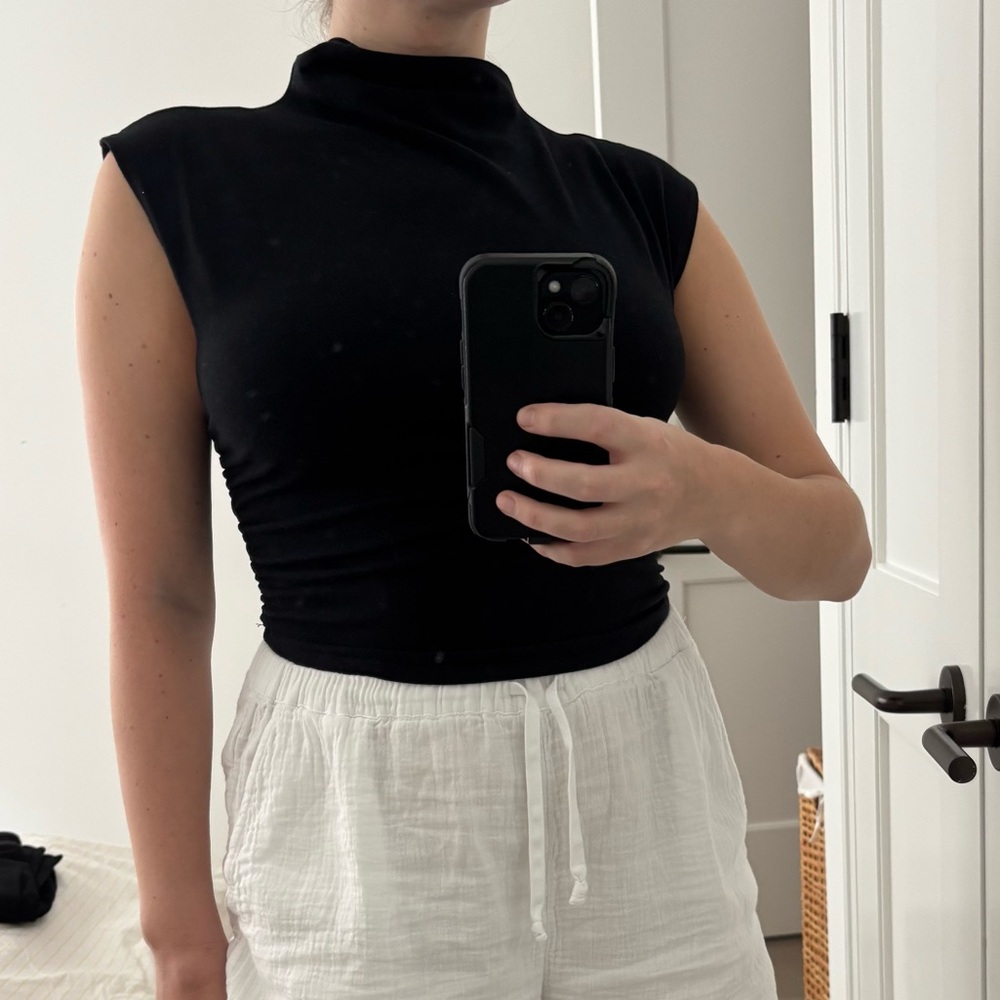 Reformation Black Cropped Mock-Neck Top